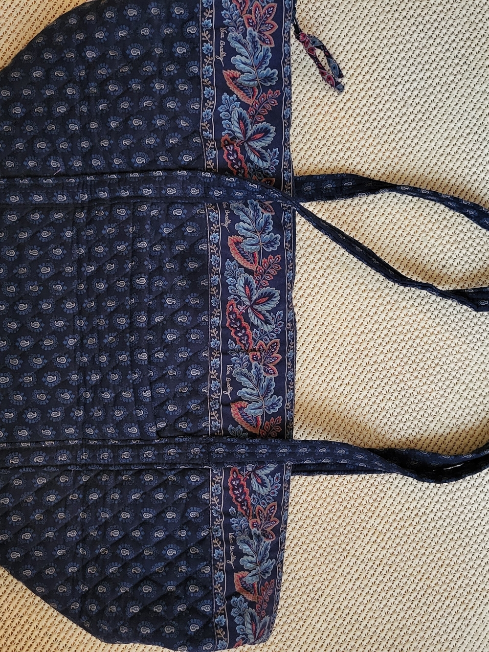Vera Bradley Quilted Red Interior Tote with Navy Trim